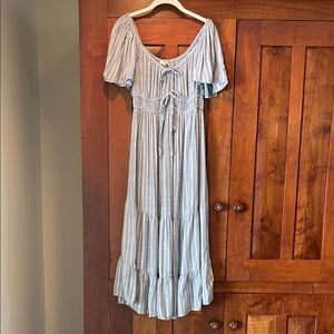 Hint of Blush Blue & White Striped Maxi Dress, small